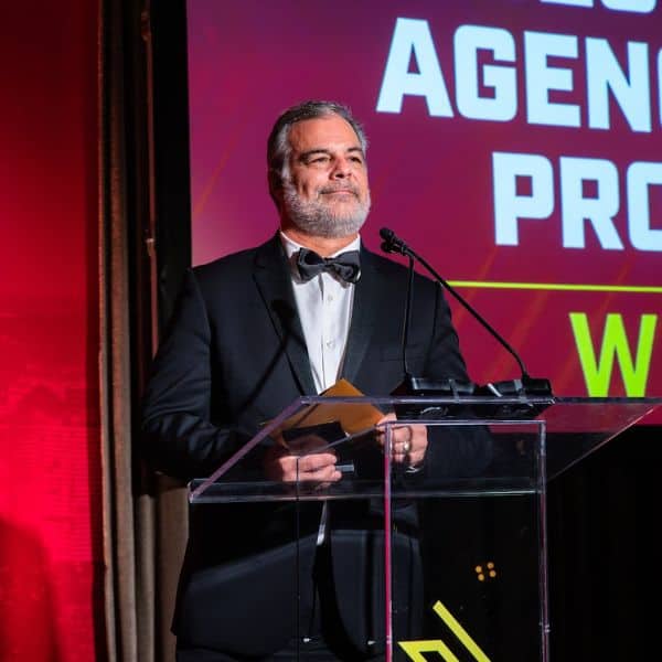 Scott Hendison, a judge at the US Search Awards announcing an award.